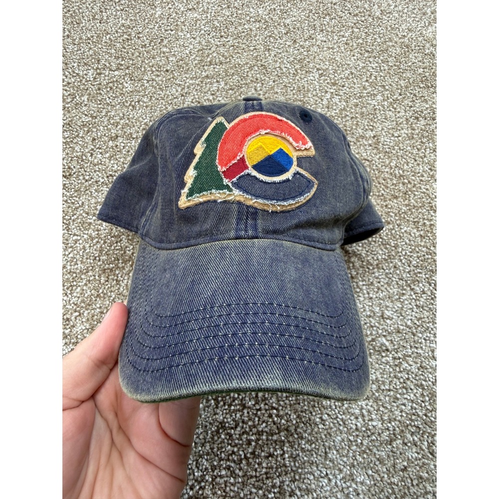 Legacy Colorado Flag Patch Hat Mens Washed Navy Blue Denim Snapback Cap VTG